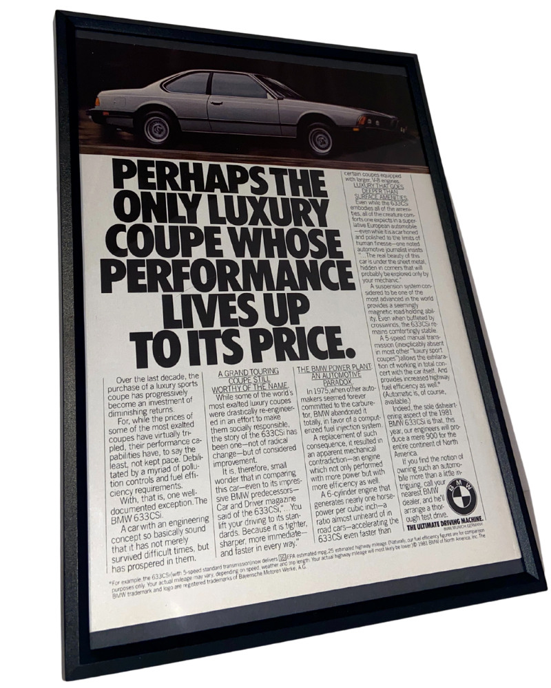 Bmw e24 the only luxury coupe framed ad – Patina Research