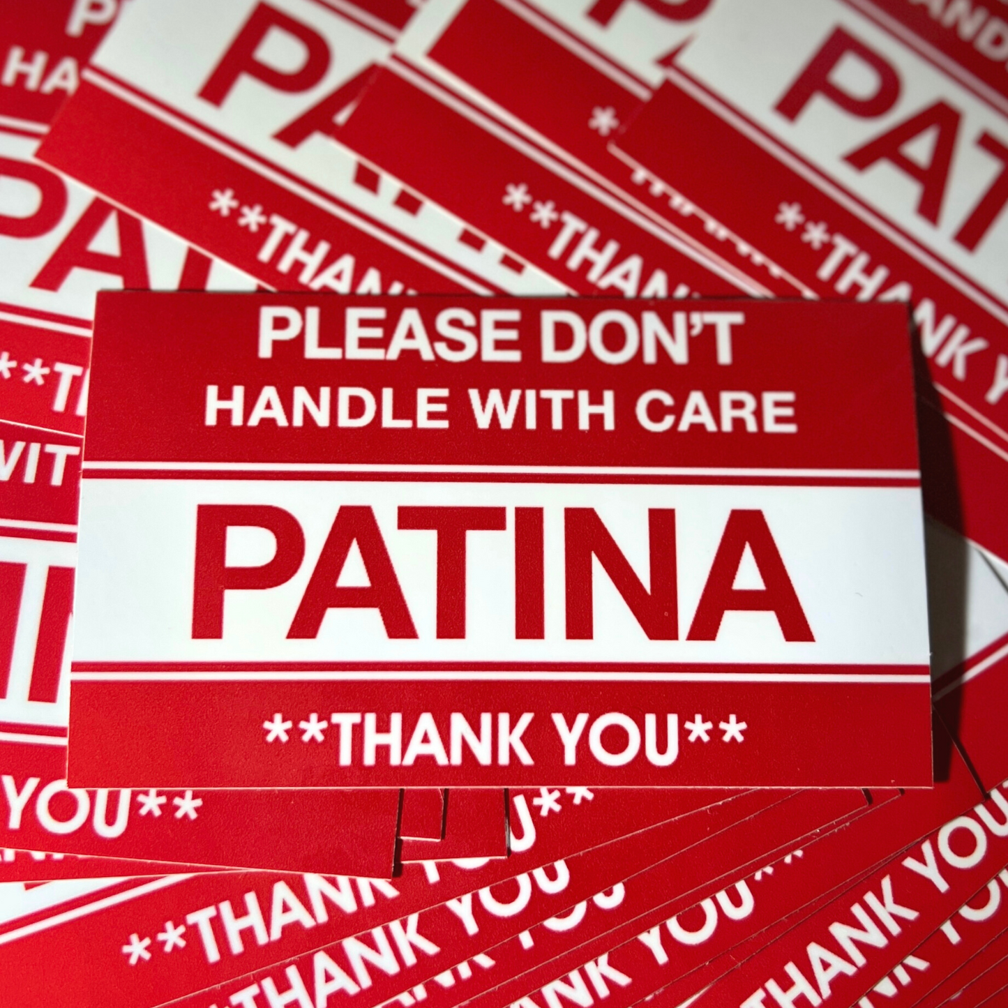 PATINA HANDLE WITH CARE STICKER 5"