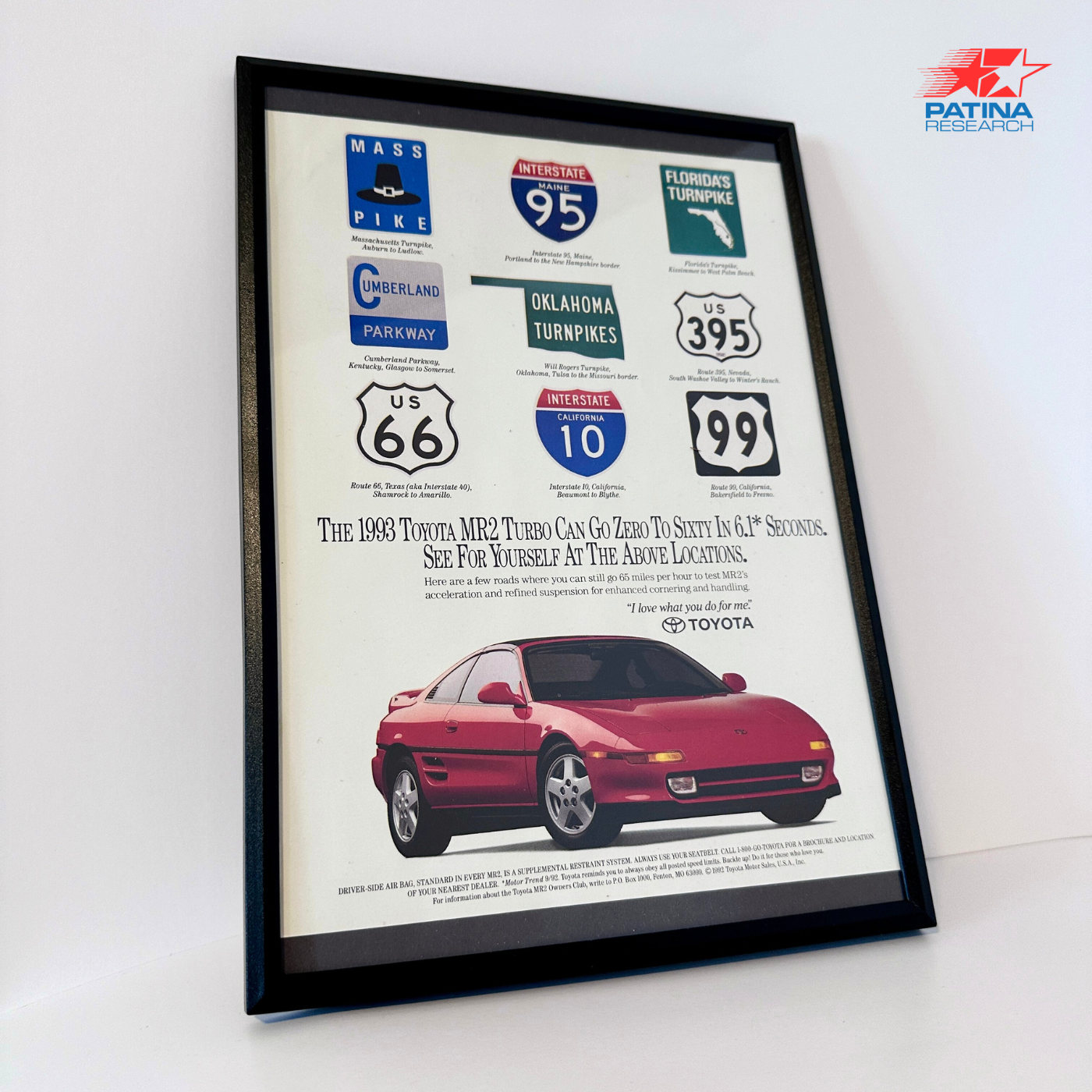 TOYOTA MR2 Turbo Can go zero to sixty in 6.1 sec framed ad