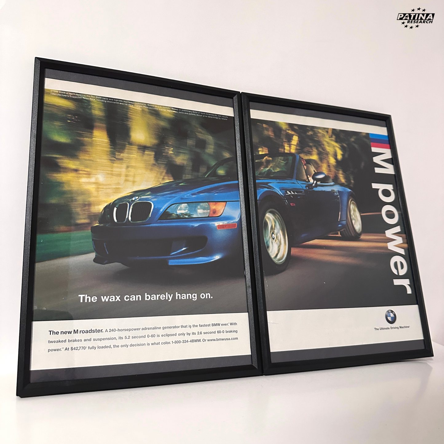 Bmw z3m wax can barely hang on framed ad