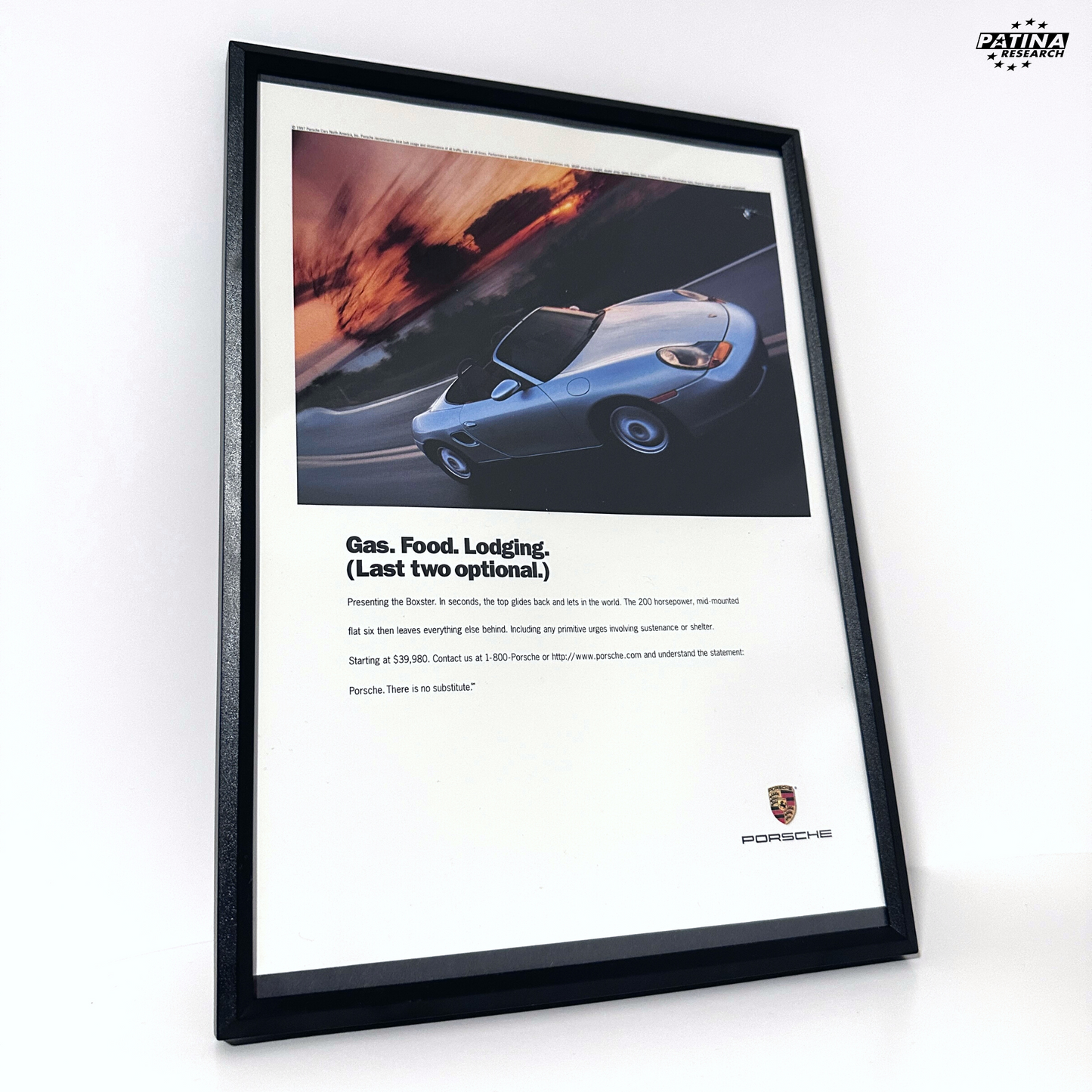 Porsche gas food lodging framed ad