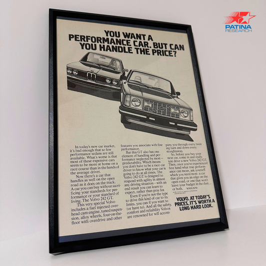 Volvo 242 GT you want a performance car. framed ad