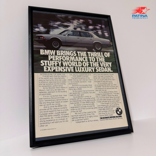 BMW 733i Brings the thrill of performance... framed ad
