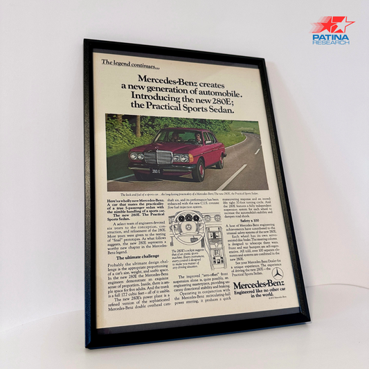 Mercedes-Benz 280E creates a new generation of automobile. framed ad