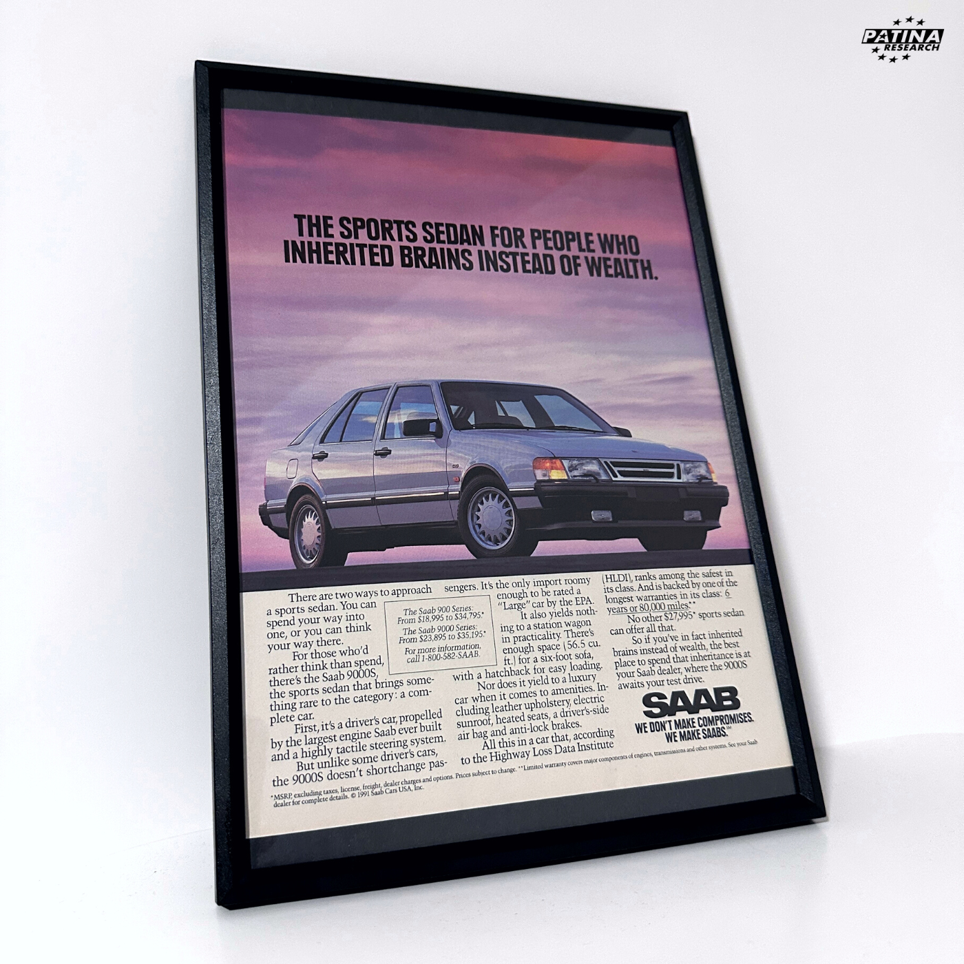 SAAB 9000S Sports sedan for people framed ad
