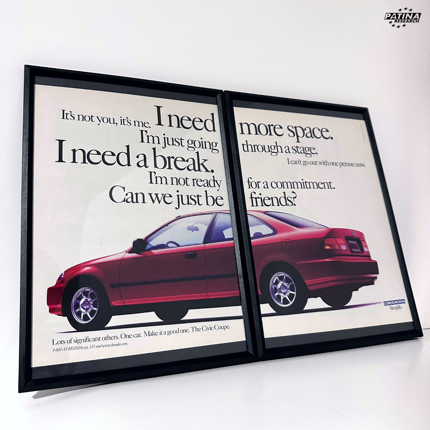 The Honda Civic Coupe I need more space framed ad