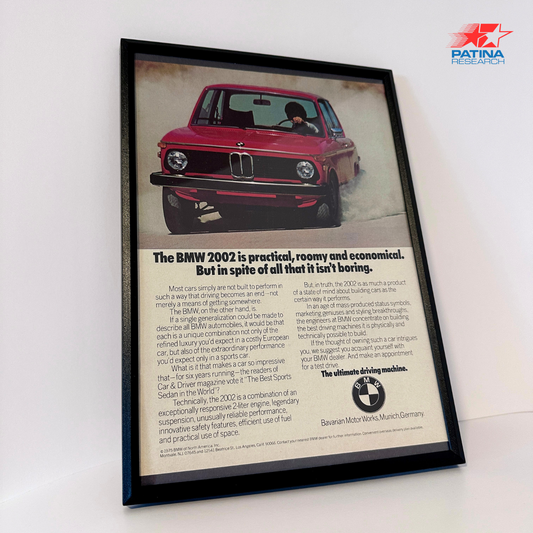 BMW 2002 is practical, roomy and economical. framed ad