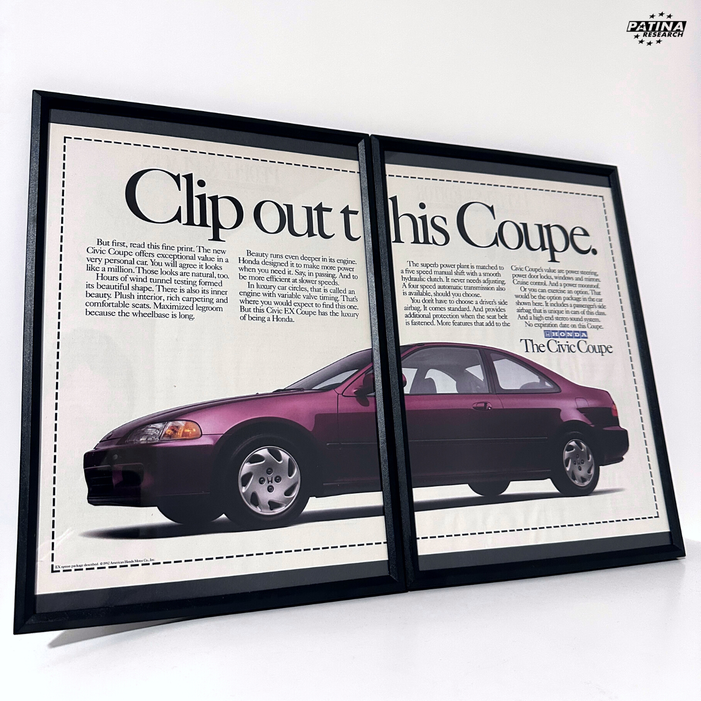 The Honda Civic Coupe. Clip out this Coupe. framed ad