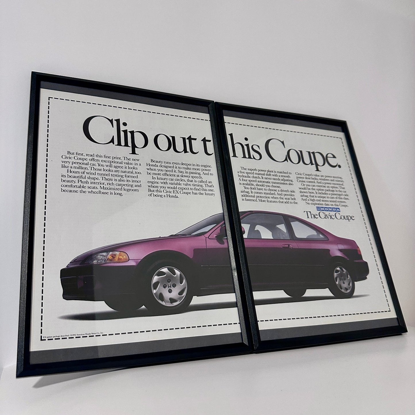 The Civic Coupe clip out framed ad