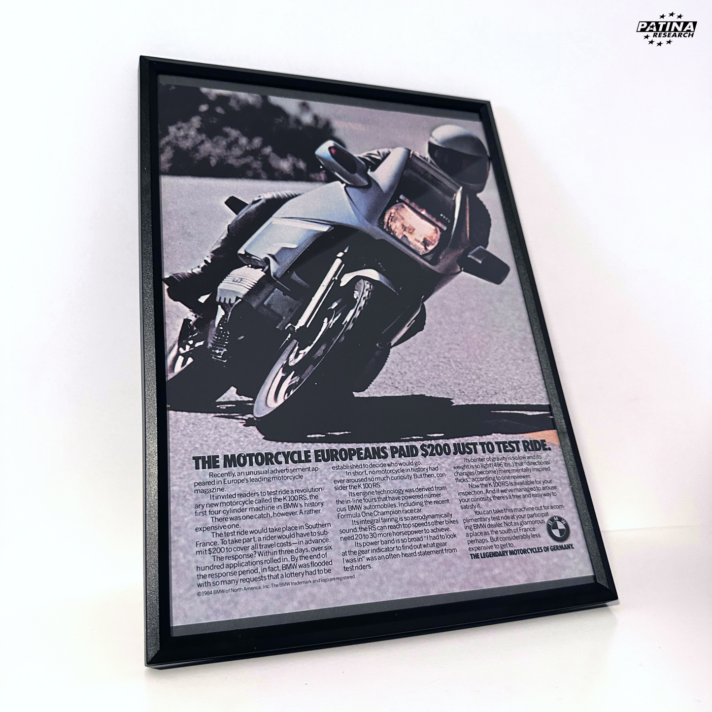 Bmw motorcycle European test ride framed ad