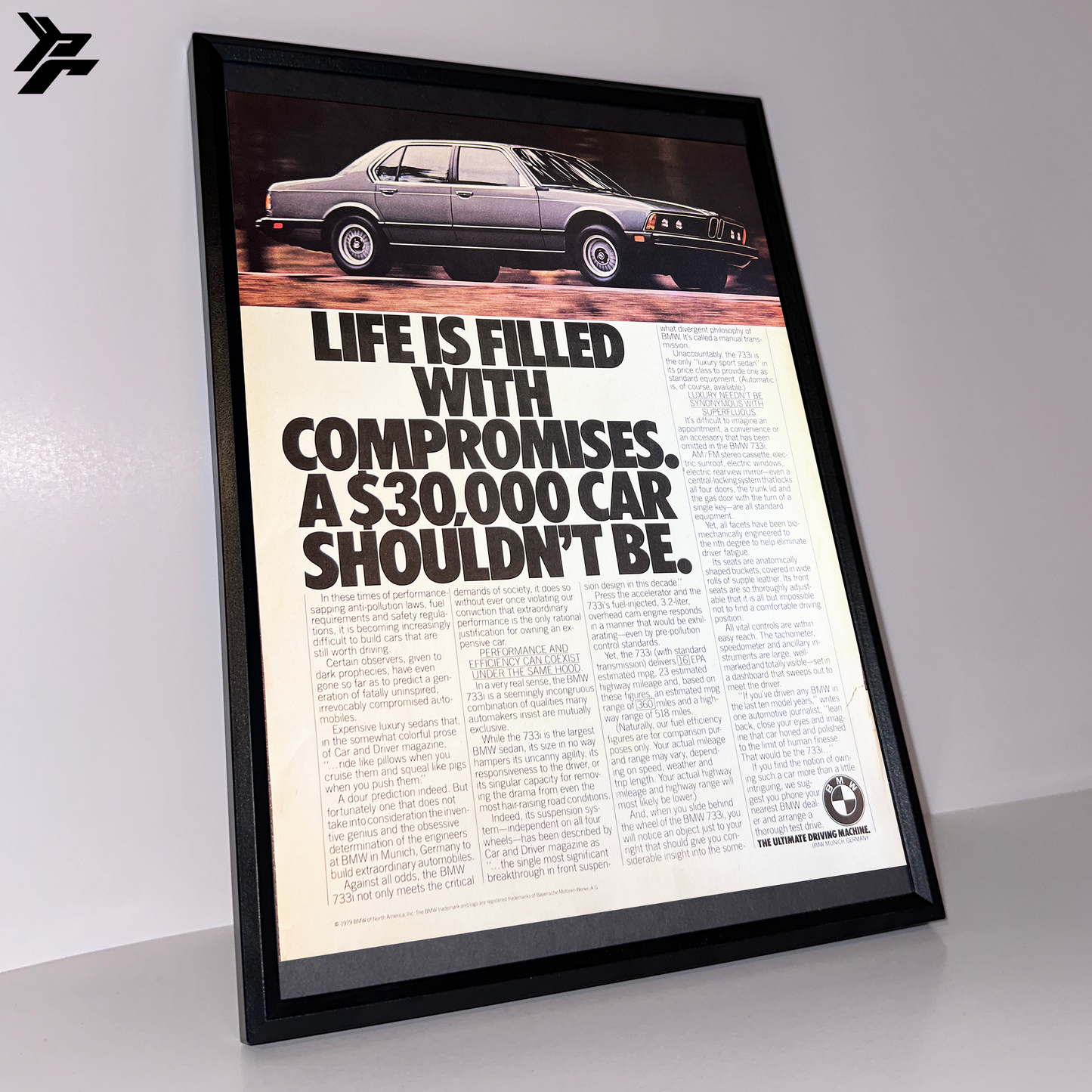 Bmw e23 life is filled with framed ad