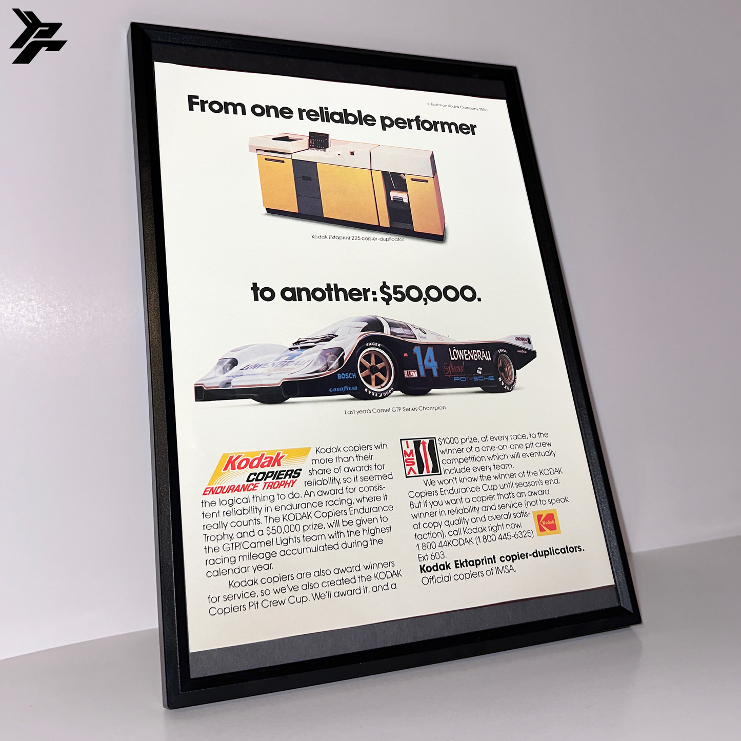 Porsche GTP reliable performer framed ad