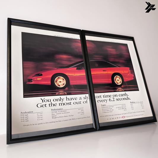 Chevy Camaro short time on earth framed ad
