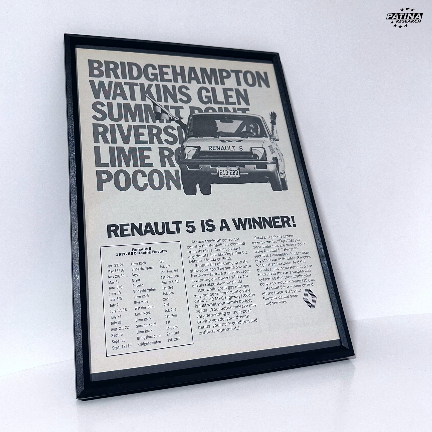 Renaualt 5 is the winner framed ad