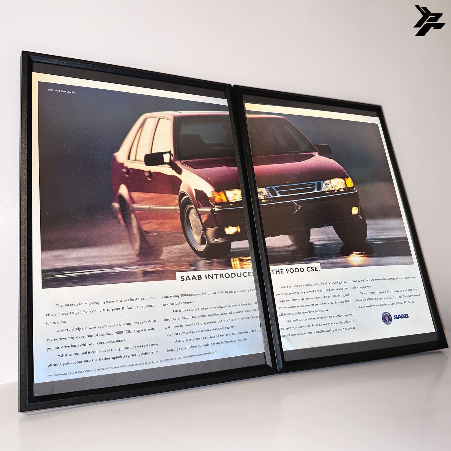 Saab introducing the 9000 cse framed ad
