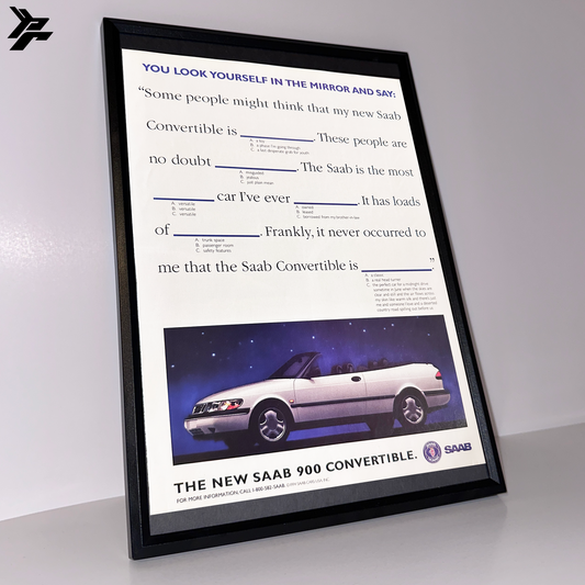 The new Saab 900 convertible framed ad