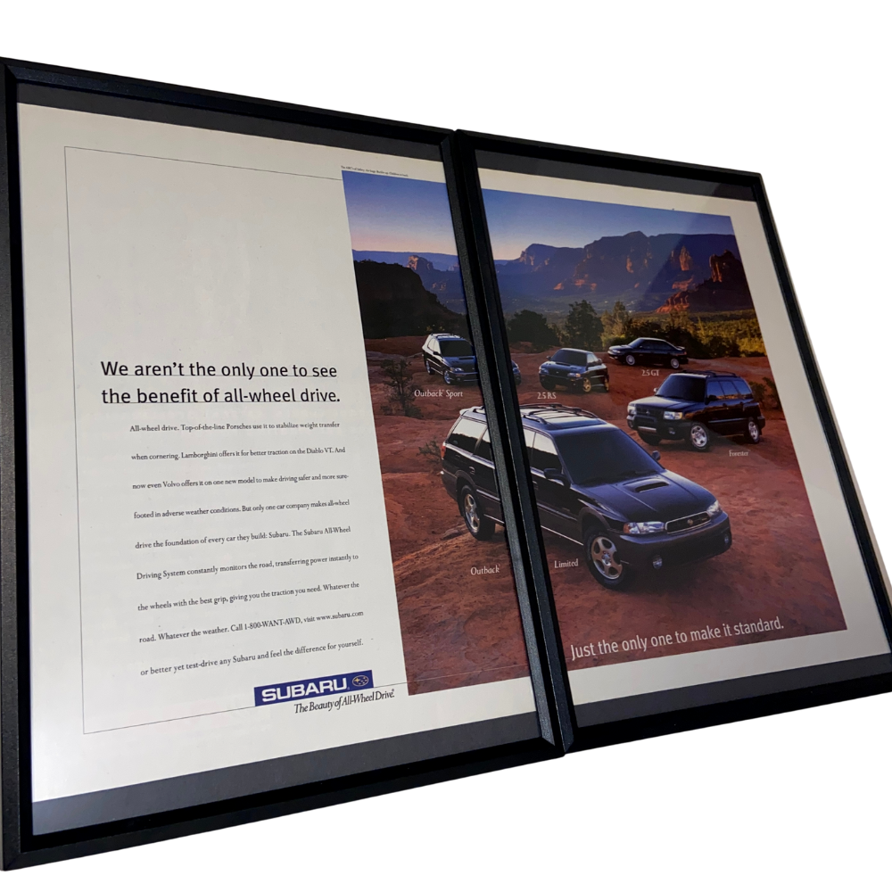 Subaru benefits of all wheel drive framed ad