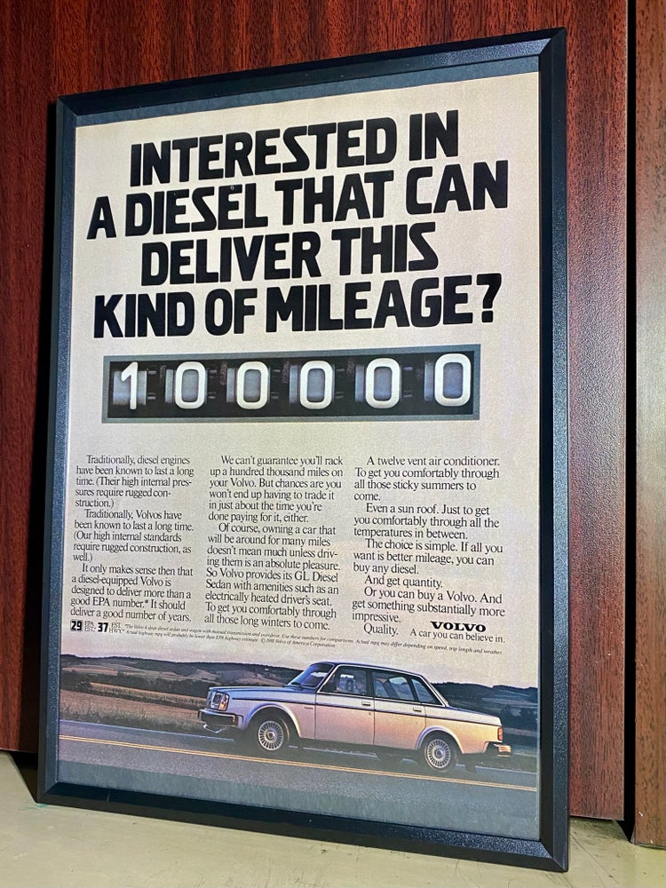 Volvo diesel delivers this mileage  framed ad 8 1/4 x 11 3/4
