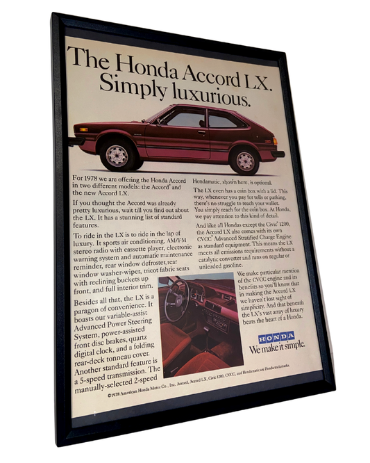 The Honda accord lx simply luxurious framed ad
