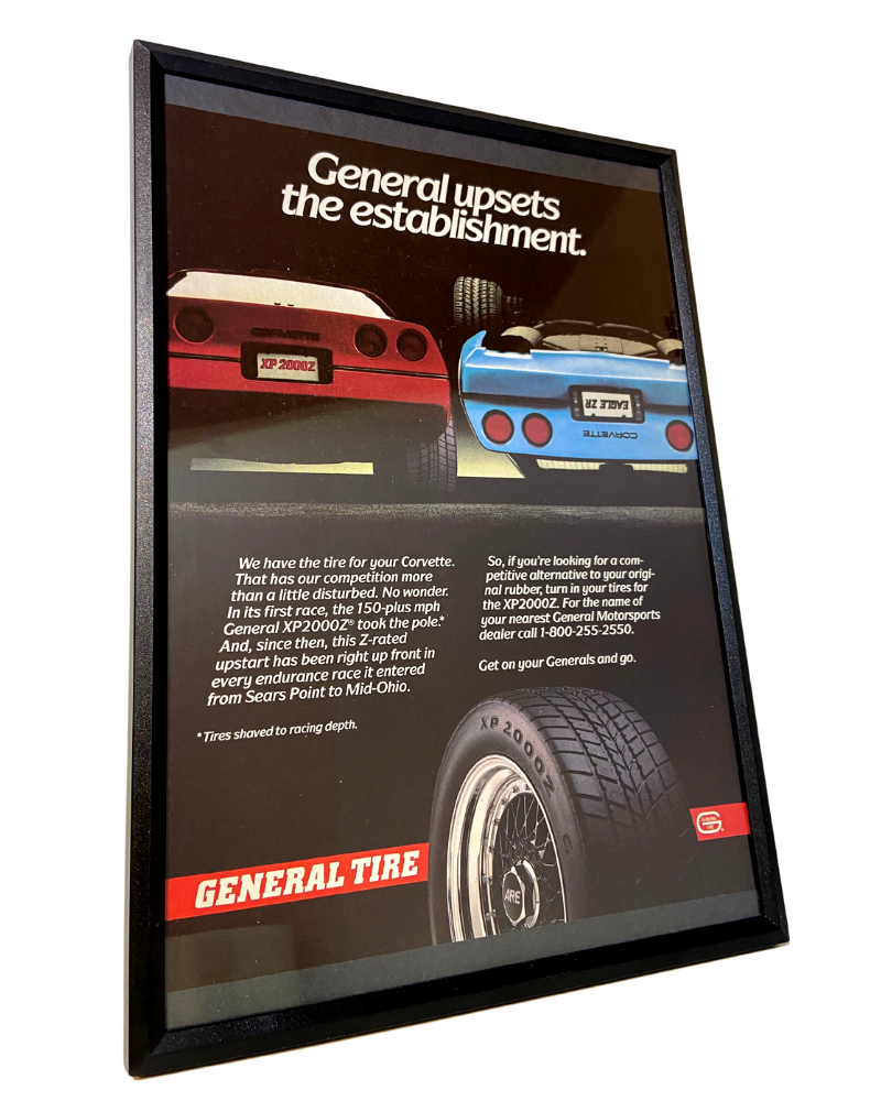 General upsets Chevrolet Corvette framed ad