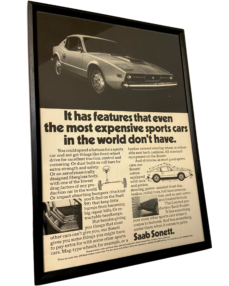 Saab Sonett expensive sports cars framed ad
