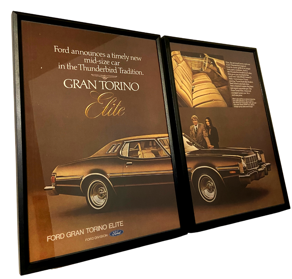 Ford announces thunderbird gran torino framed ad