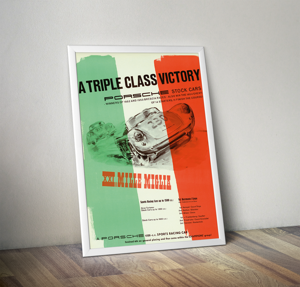 A Triple class victory by Porsche 1954 Mille Miglia poster