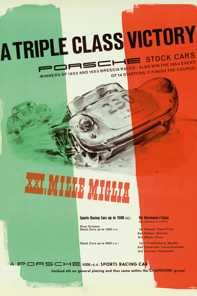 A Triple class victory by Porsche 1954 Mille Miglia poster