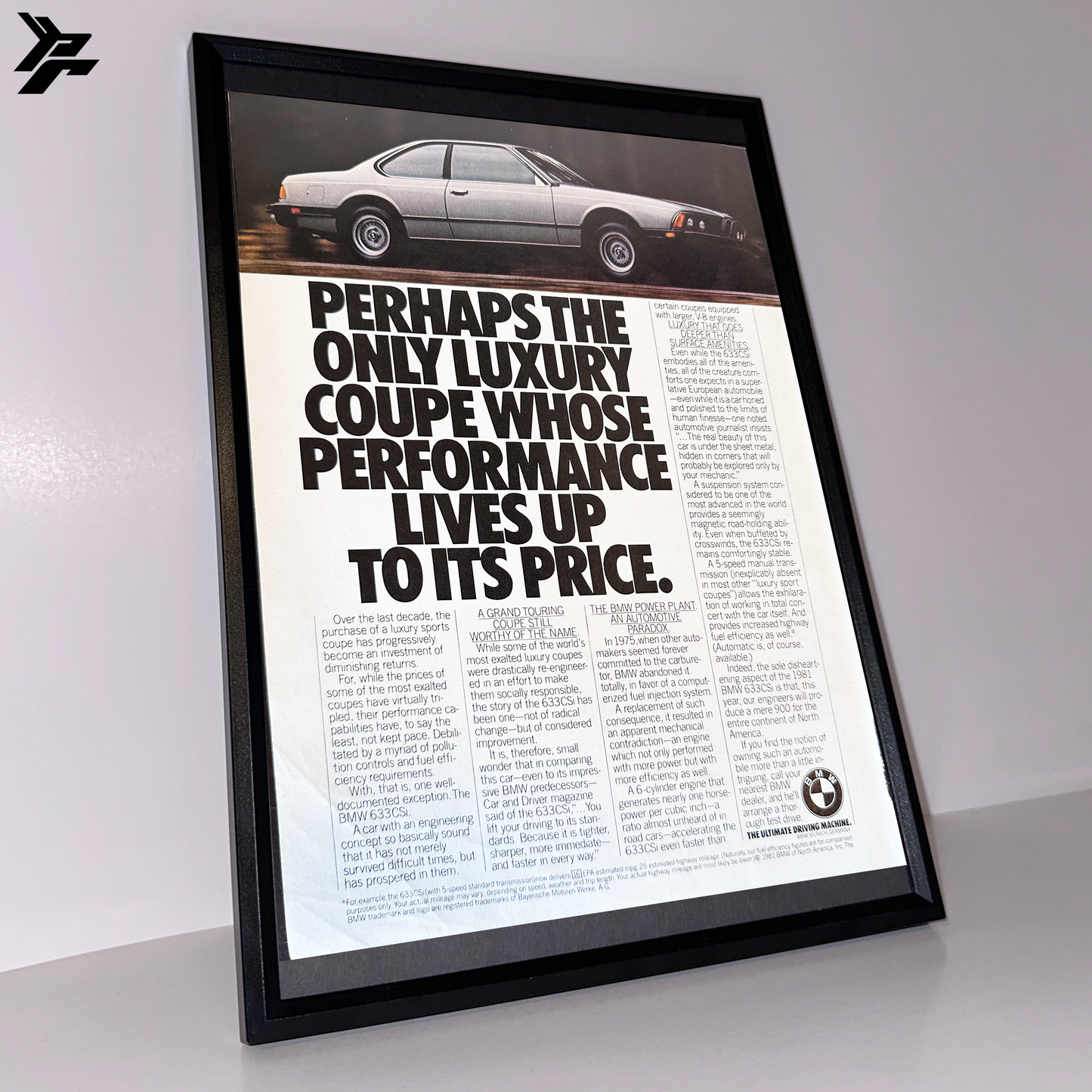 PERHAPS THE ONLY LUXURY bmw e24 framed ad